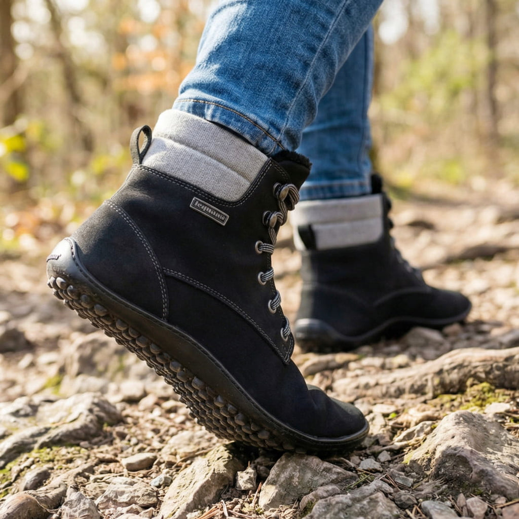 Leguano Icebare Shwarz - Botas barefoot calientes para senderismo y uso diario negras