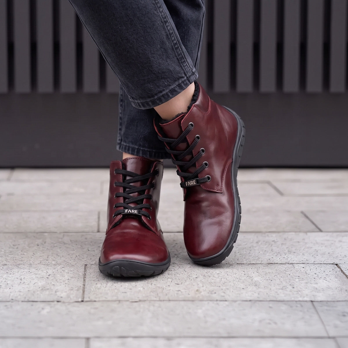 Fare Bare Nivella Winter Burgundy - Botines barefoot con forro invernal unisex burdeos
