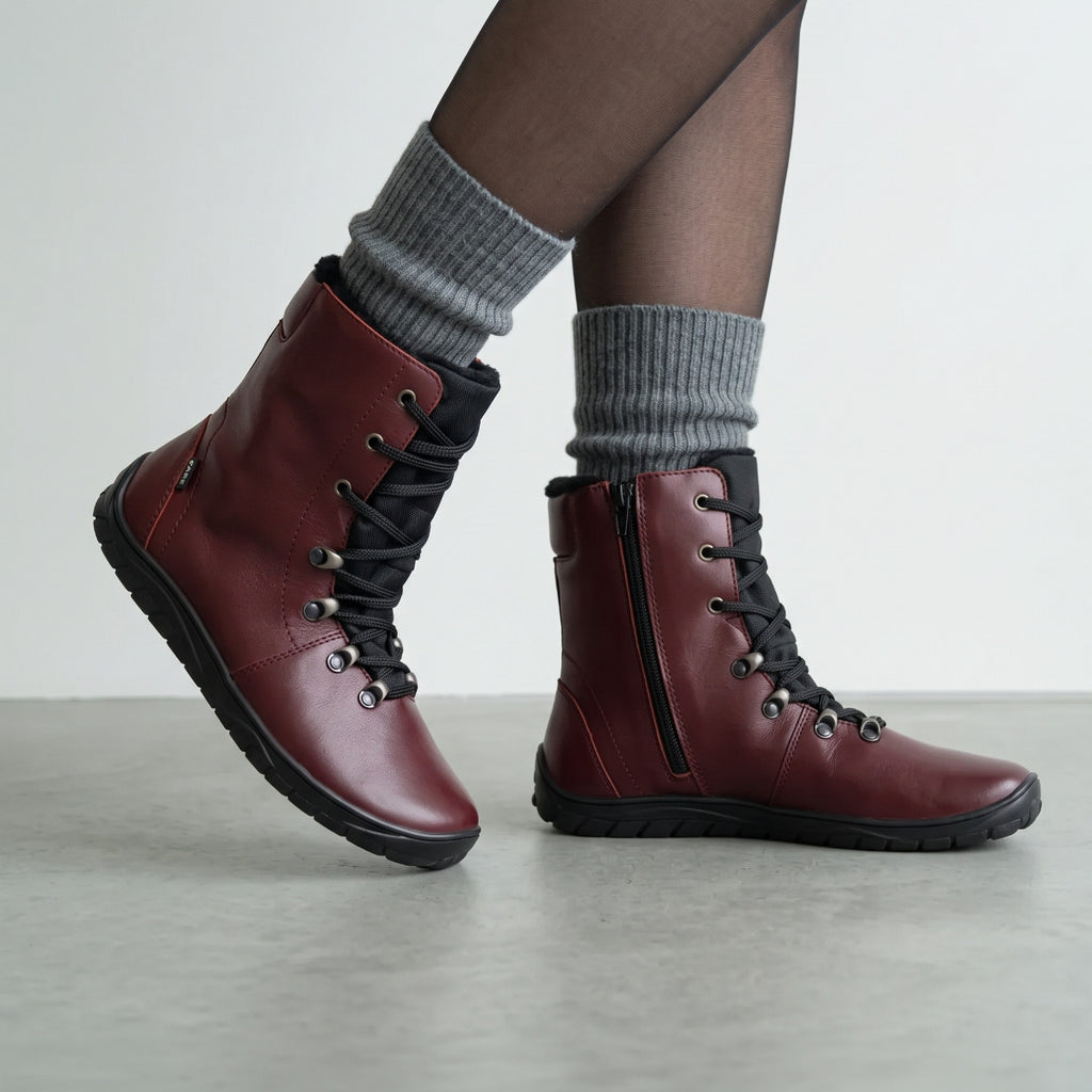 Fare Bare Norry Winter Red - Botas barefoot impermeables calientes unisex burdeos