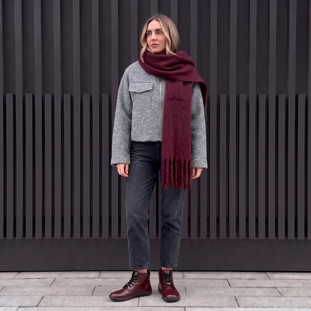 Fare Bare Nivella Winter Burgundy - Botines barefoot con forro invernal unisex burdeos