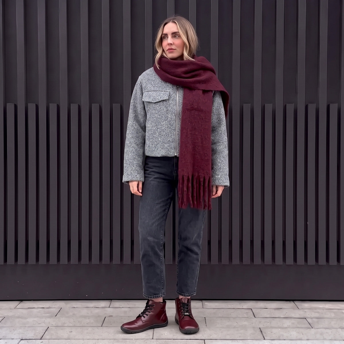Fare Bare Nivella Winter Burgundy - Botines barefoot con forro invernal unisex burdeos