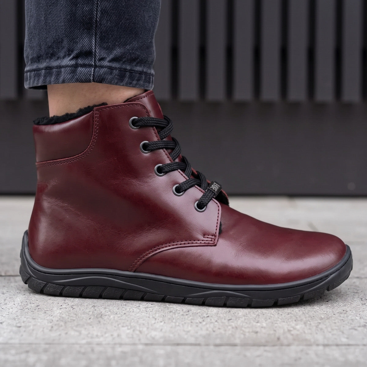 Fare Bare Nivella Winter Burgundy - Botines barefoot con forro invernal unisex burdeos