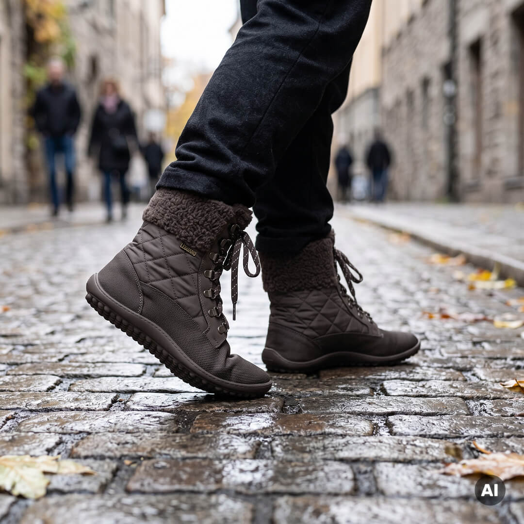 Leguano Nicebare - Botas barefoot calientes de mujer marrones