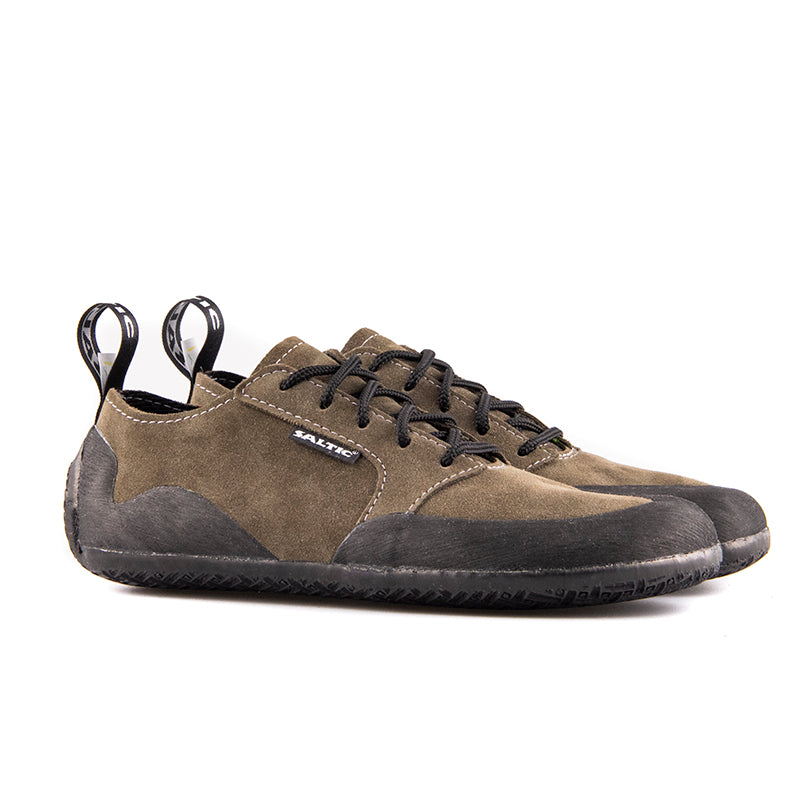 Saltic Outdoor Flat Olive - Zapatillas barefoot unisex para senderismo verdes