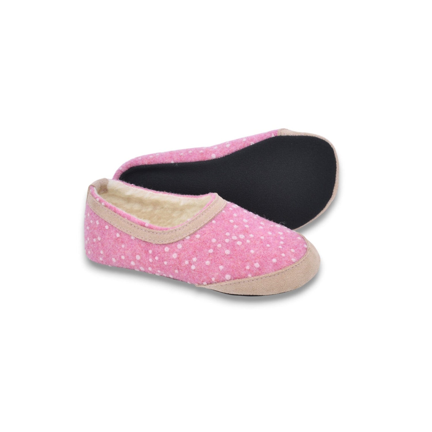 OmaKing - Mini - Suus Pink&Dots - zapatillas de casa barefoot fieltro y lana - Cacles Barefoot