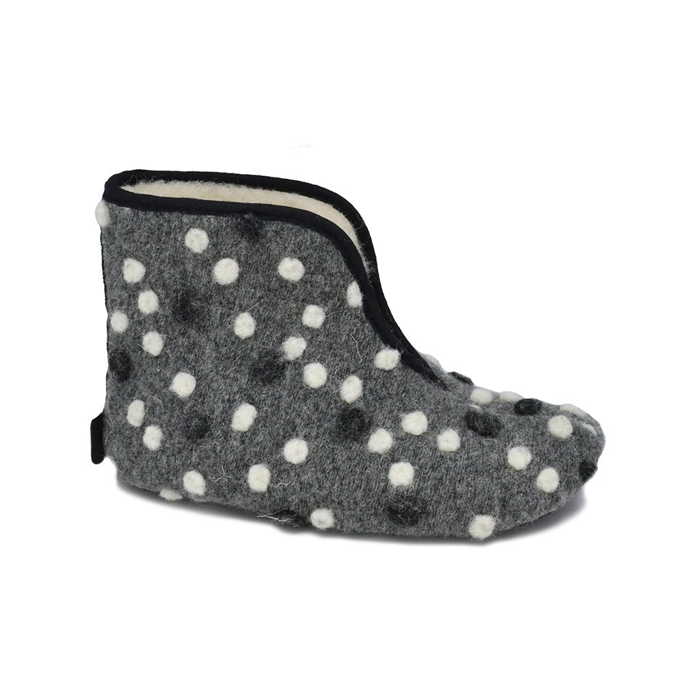 Omaking - Trolla Kids Grey Dots - zapatillas de casa barefoot de lana - Cacles Barefoot