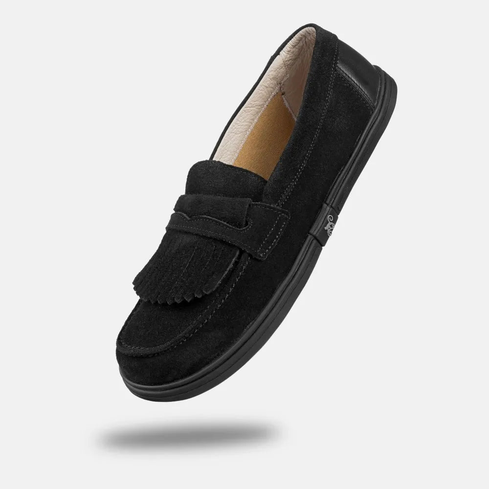 Magical Shoes Pienza Black Suede - Mocasines barefoot unisex negros