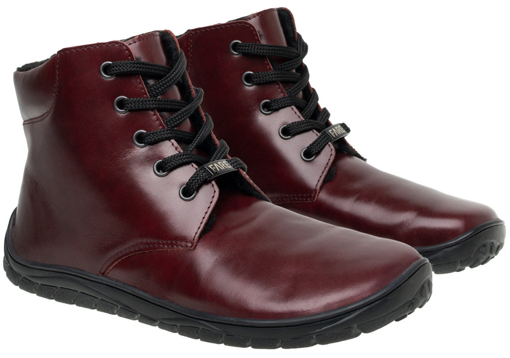 Fare Bare Nivella Winter Burgundy - Botines barefoot con forro invernal unisex burdeos