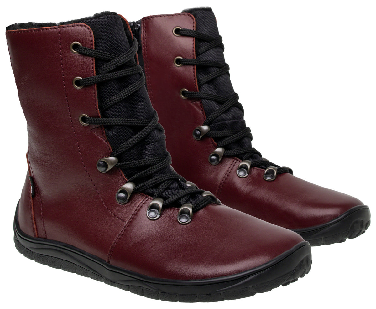 Fare Bare Norry Winter Red - Botas barefoot impermeables calientes unisex burdeos