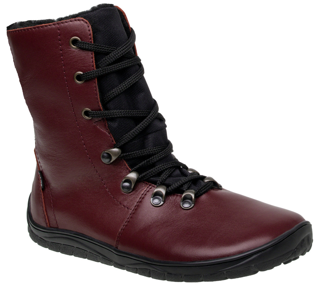 Fare Bare Norry Winter Red - Botas barefoot impermeables calientes unisex burdeos
