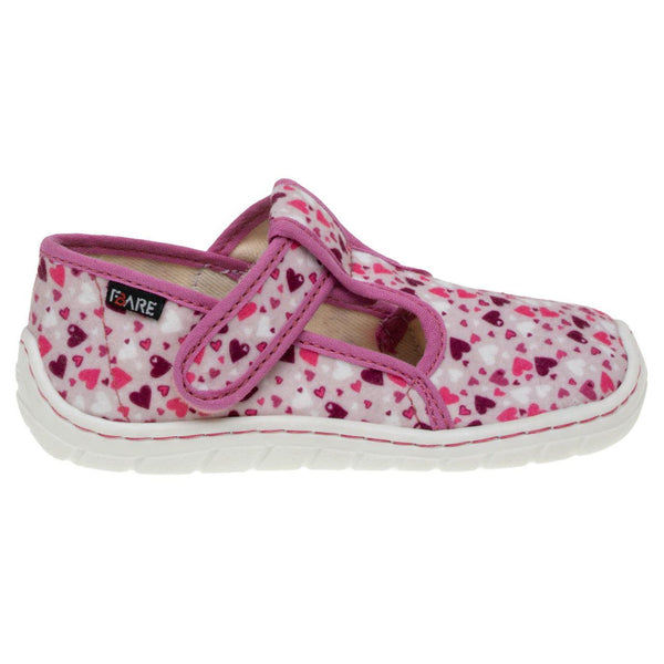 Fare Bare Slippers Pink Hearts - Zapatillas de casa barefoot infantiles rosas con estampado de corazones