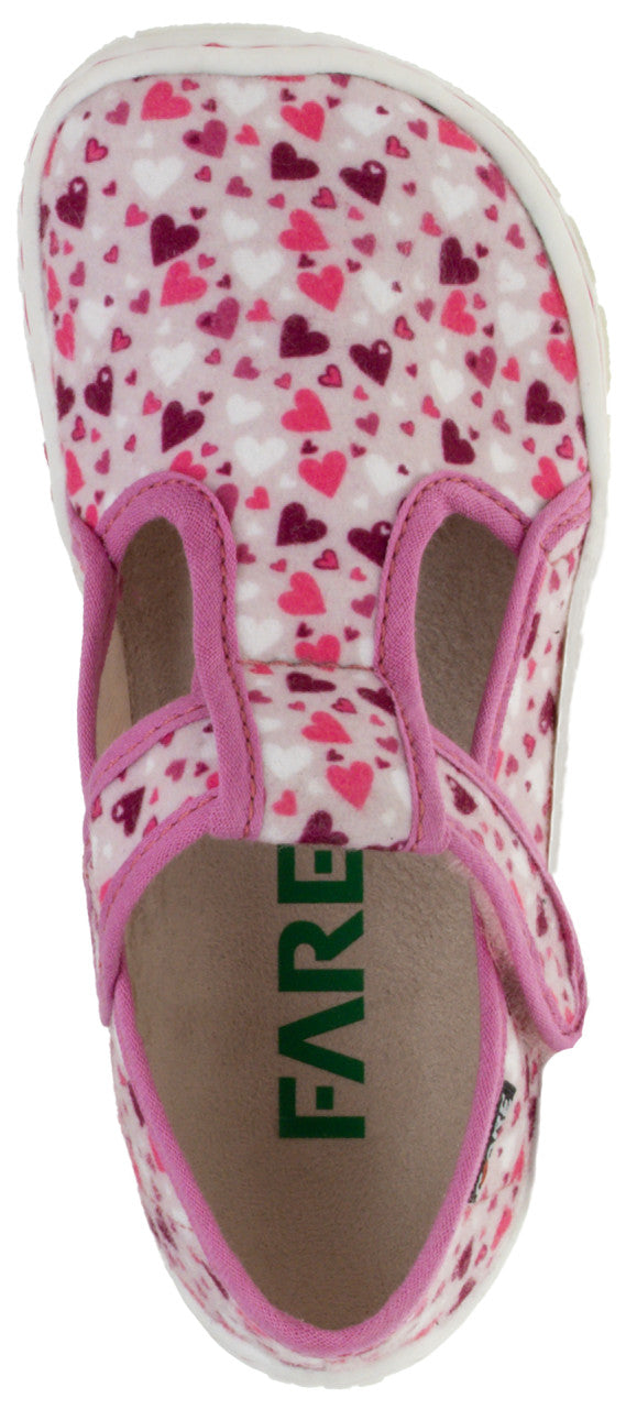 Fare Bare Slippers Pink Hearts - Zapatillas de casa barefoot infantiles rosas con estampado de corazones