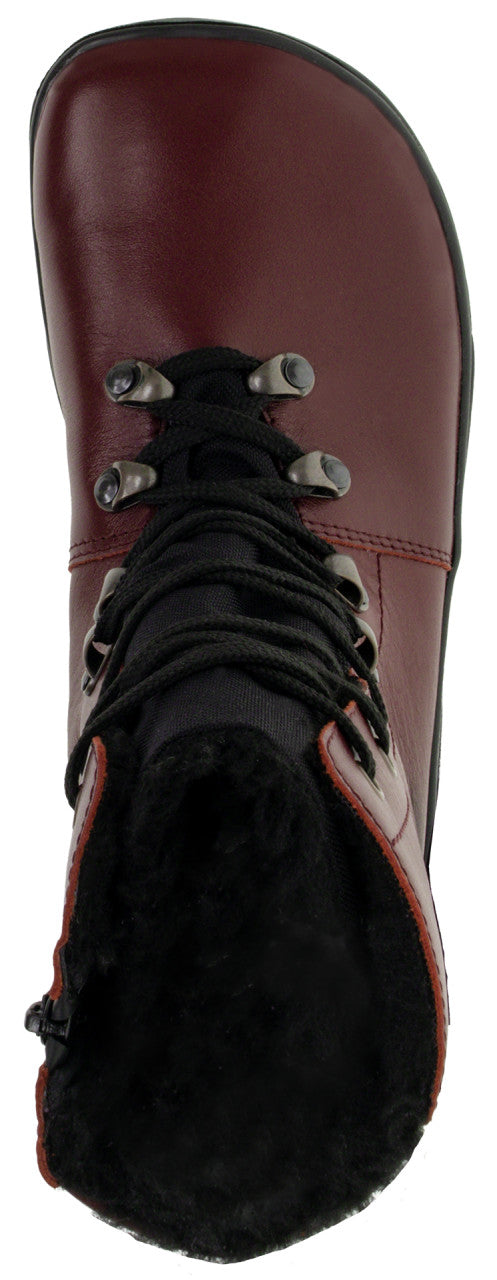 Fare Bare Norry Winter Red - Botas barefoot impermeables calientes unisex burdeos