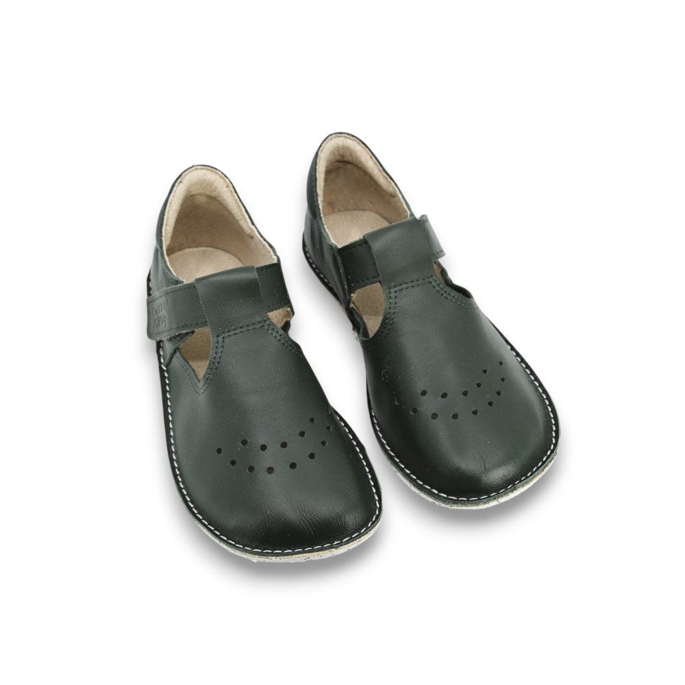 OmaKing Lusti Big Kids Green - Zapatitos barefoot elegantes para niños grandes verdes