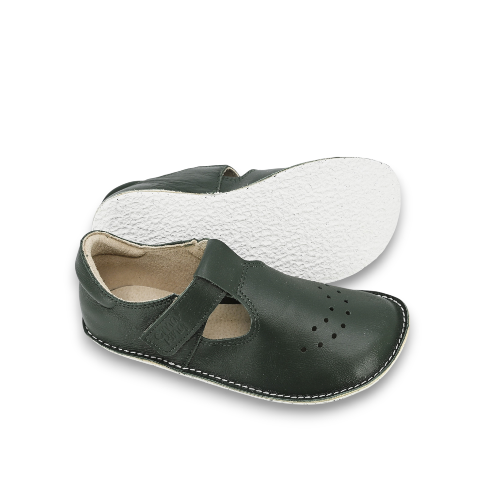 OmaKing Lusti Big Kids Green - Zapatitos barefoot elegantes para niños grandes verdes