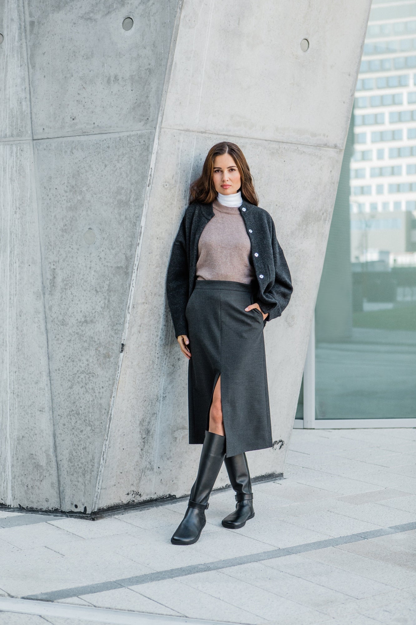 Shapen - Glam Knee Black Leather - Botas altas barefoot - Cacles Barefoot