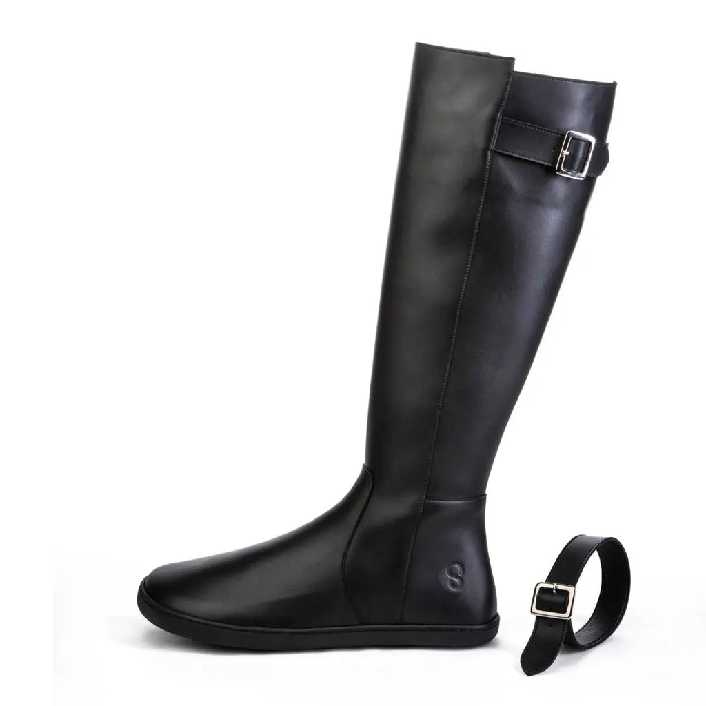 Shapen - Glam Knee Black Leather Vegan - Botas altas barefoot
