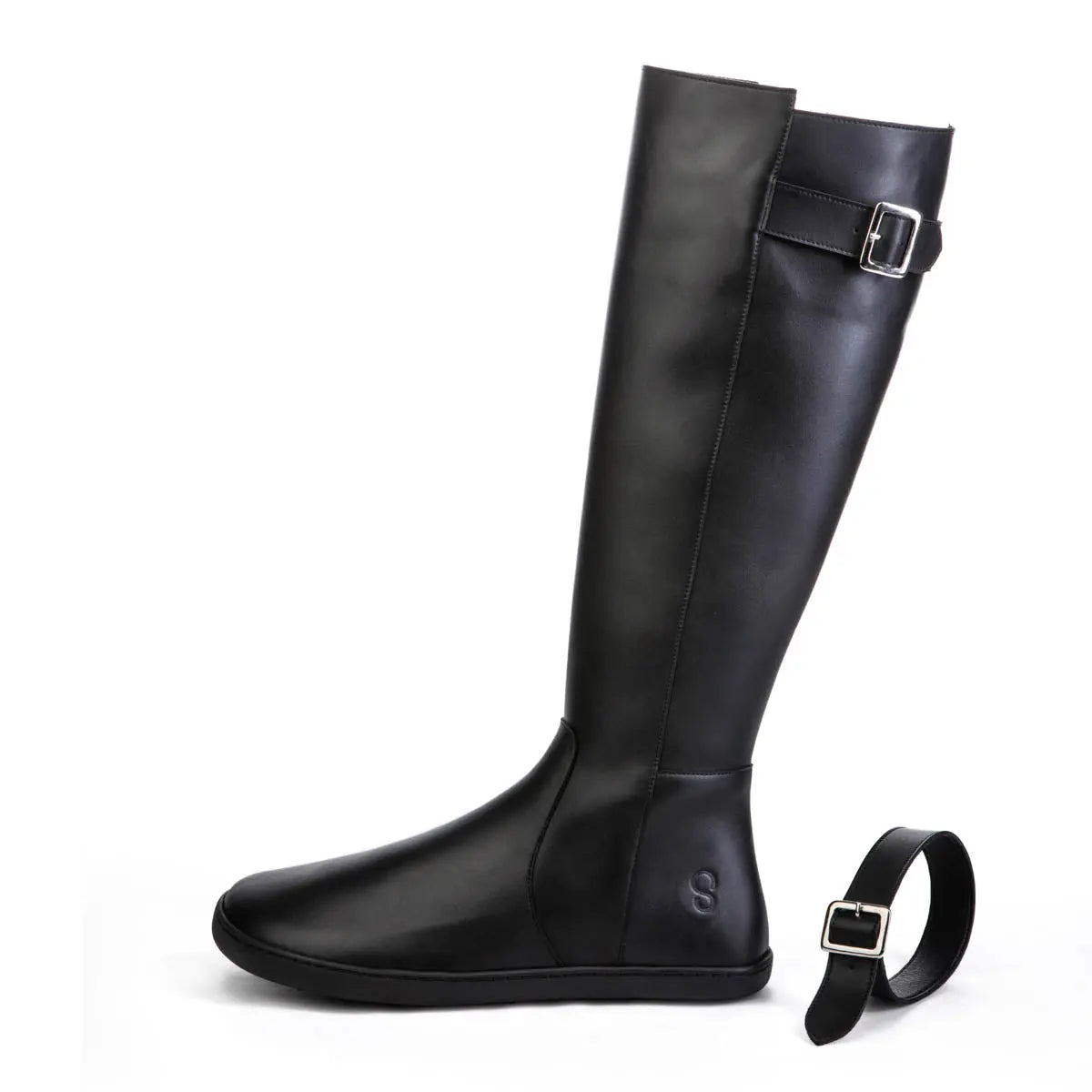 Shapen - Glam Knee Black Leather Vegan - Botas altas barefoot