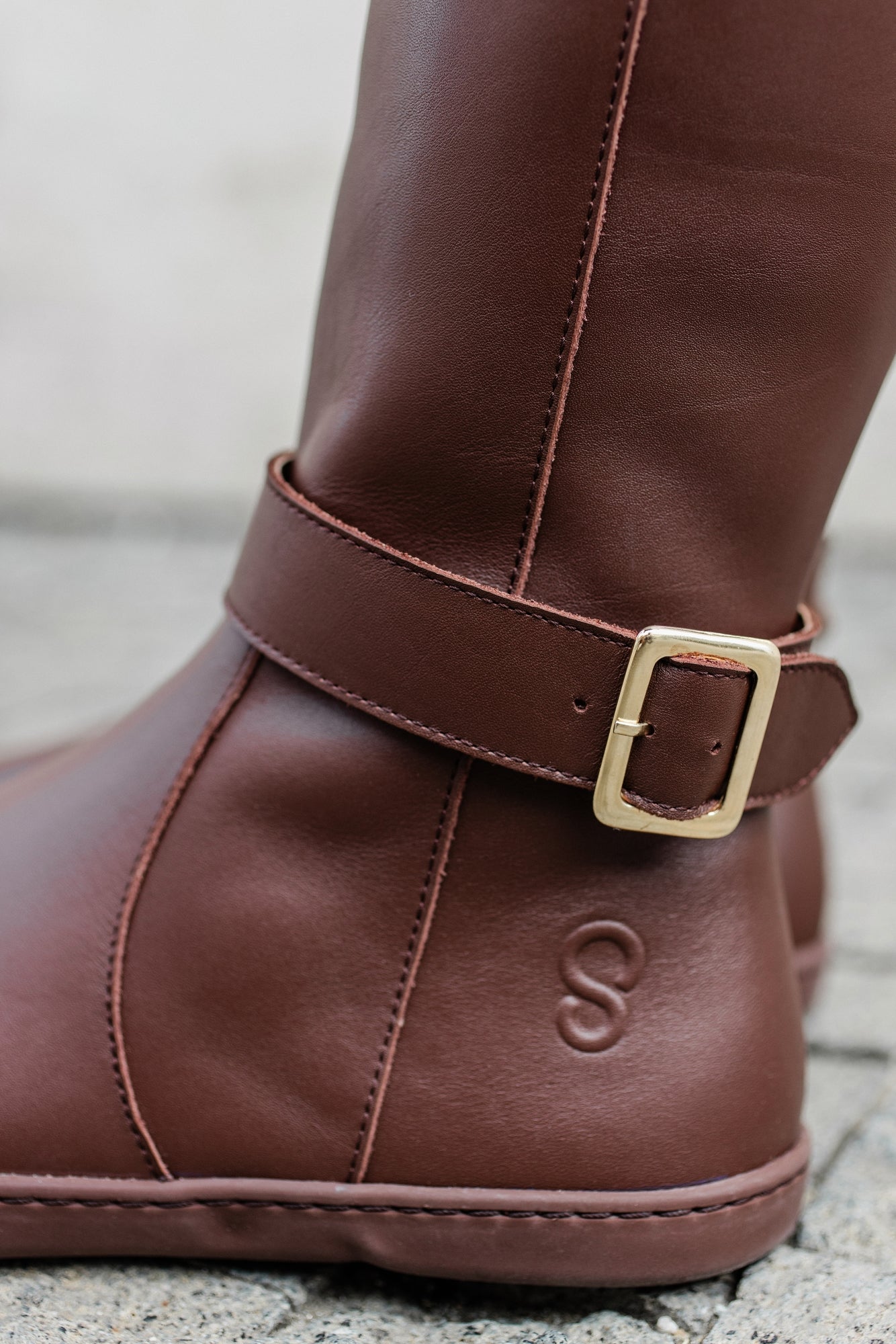 Shapen - Glam Knee Brown Leather Vegan - Botas altas barefoot - Cacles Barefoot