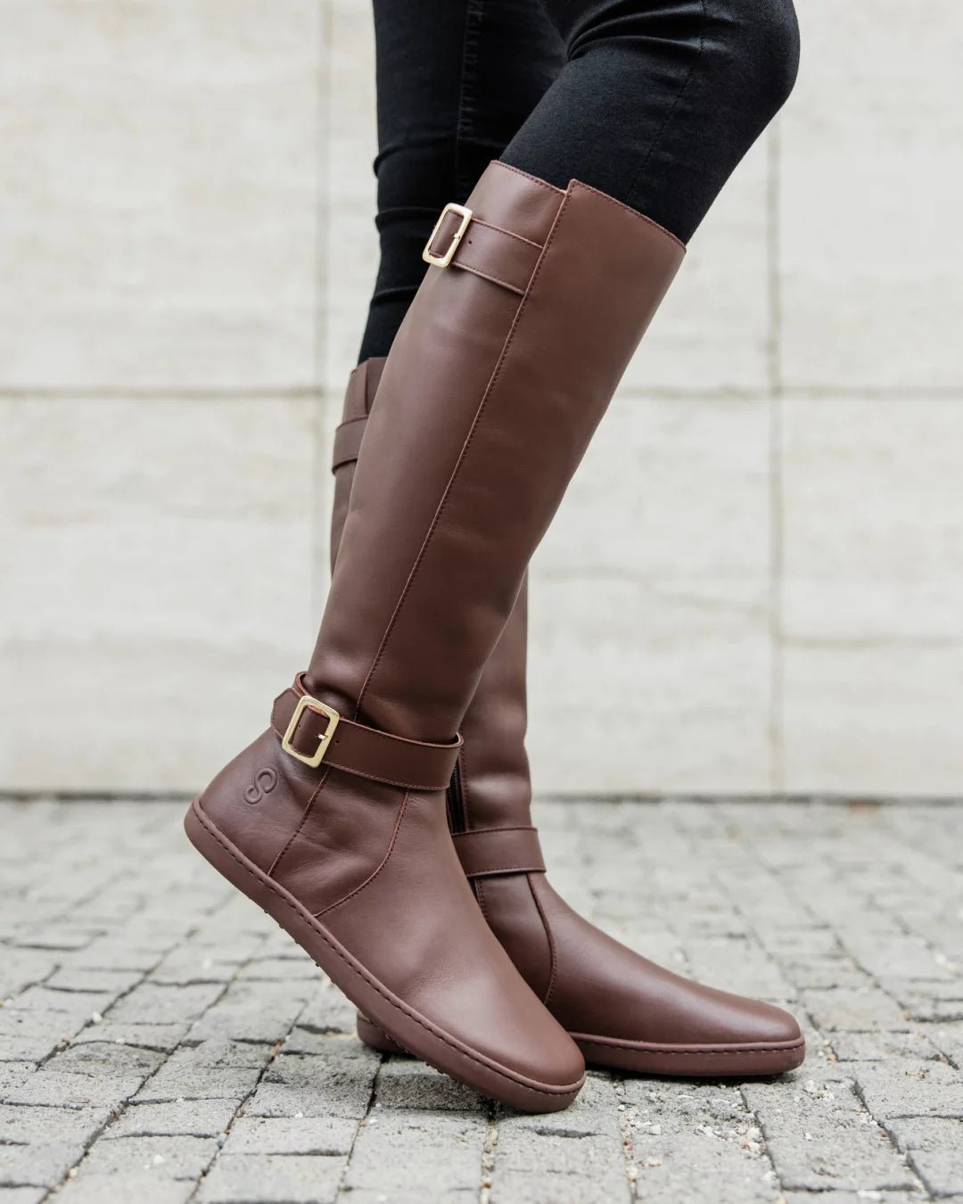 Shapen - Glam Knee Brown Leather Vegan - Botas altas barefoot - Cacles Barefoot