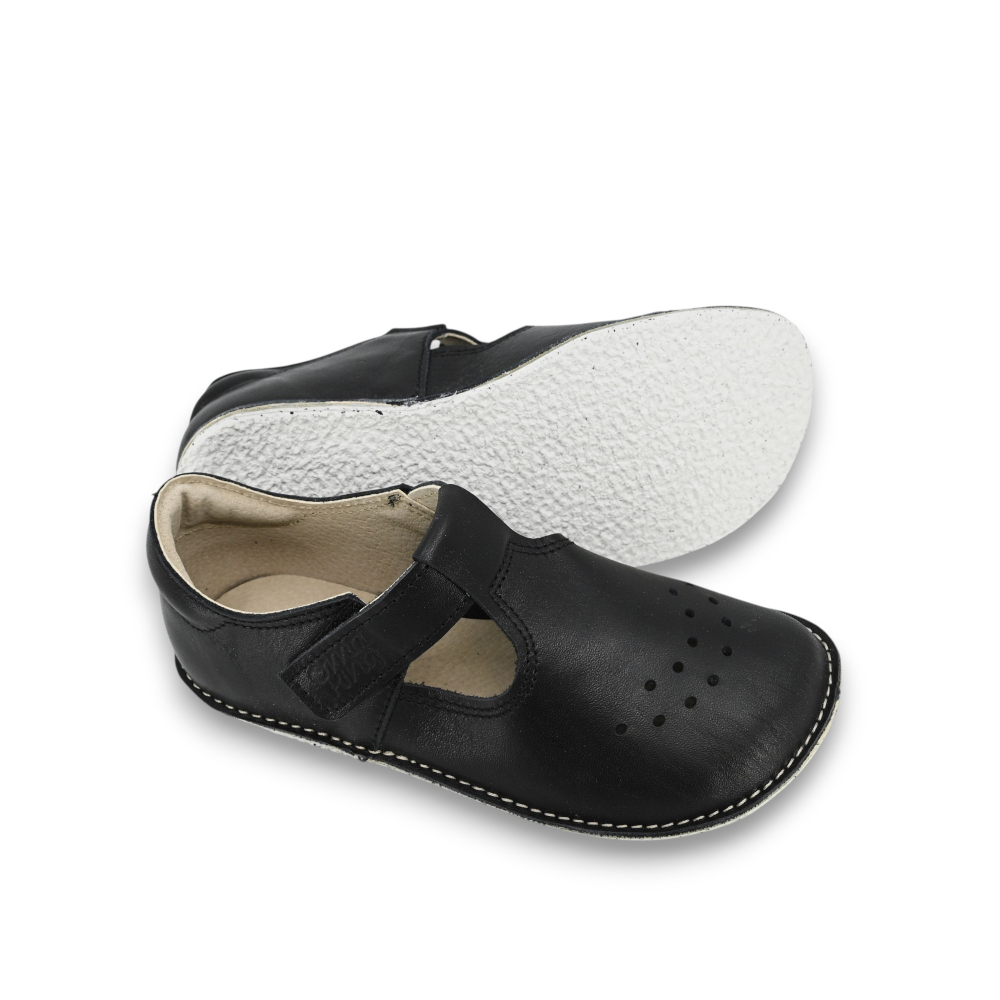 OmaKing Lusti Big Kids Black - zapatitos barefoot elegantes para niños grandes negros