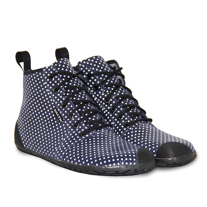 Saltic Vintero Puntik - Botines barefoot otoñales con membrana térmica azul marino con lunares