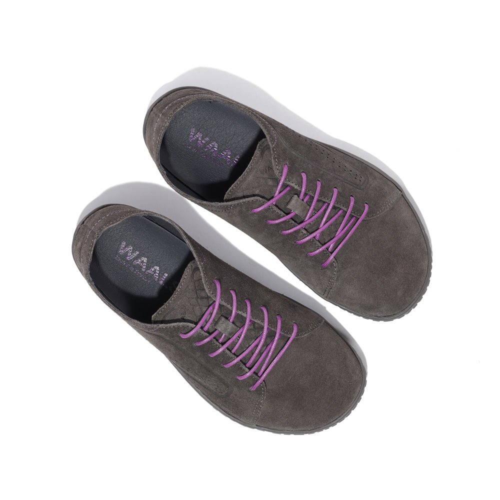 WAALS - Nomad Lady Oil Suede Grey/Purple - Zapato barefoot artesano de piel de serraje - Cacles Barefoot