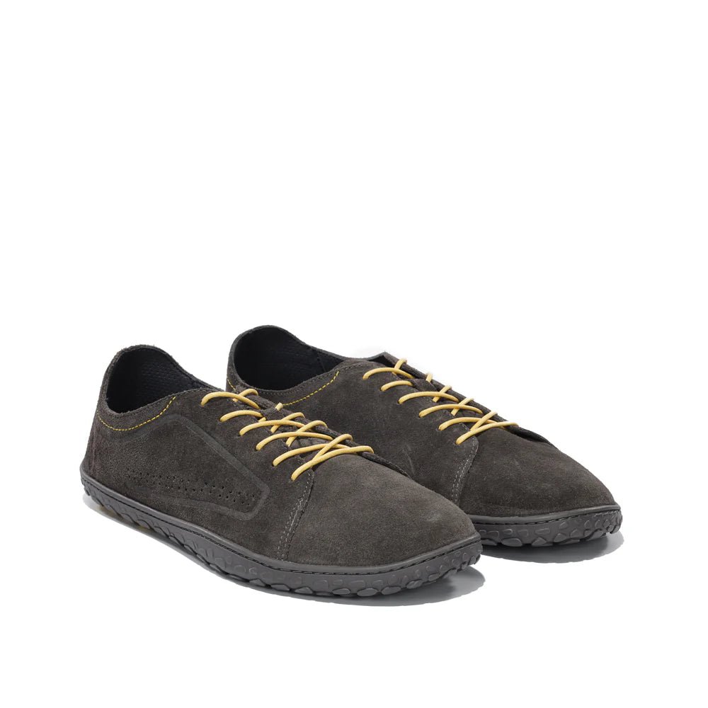 WAALS - Nomad Men Oil Suede Leather Grey/Yellow - Zapato barefoot artesano de piel de serraje - Cacles Barefoot