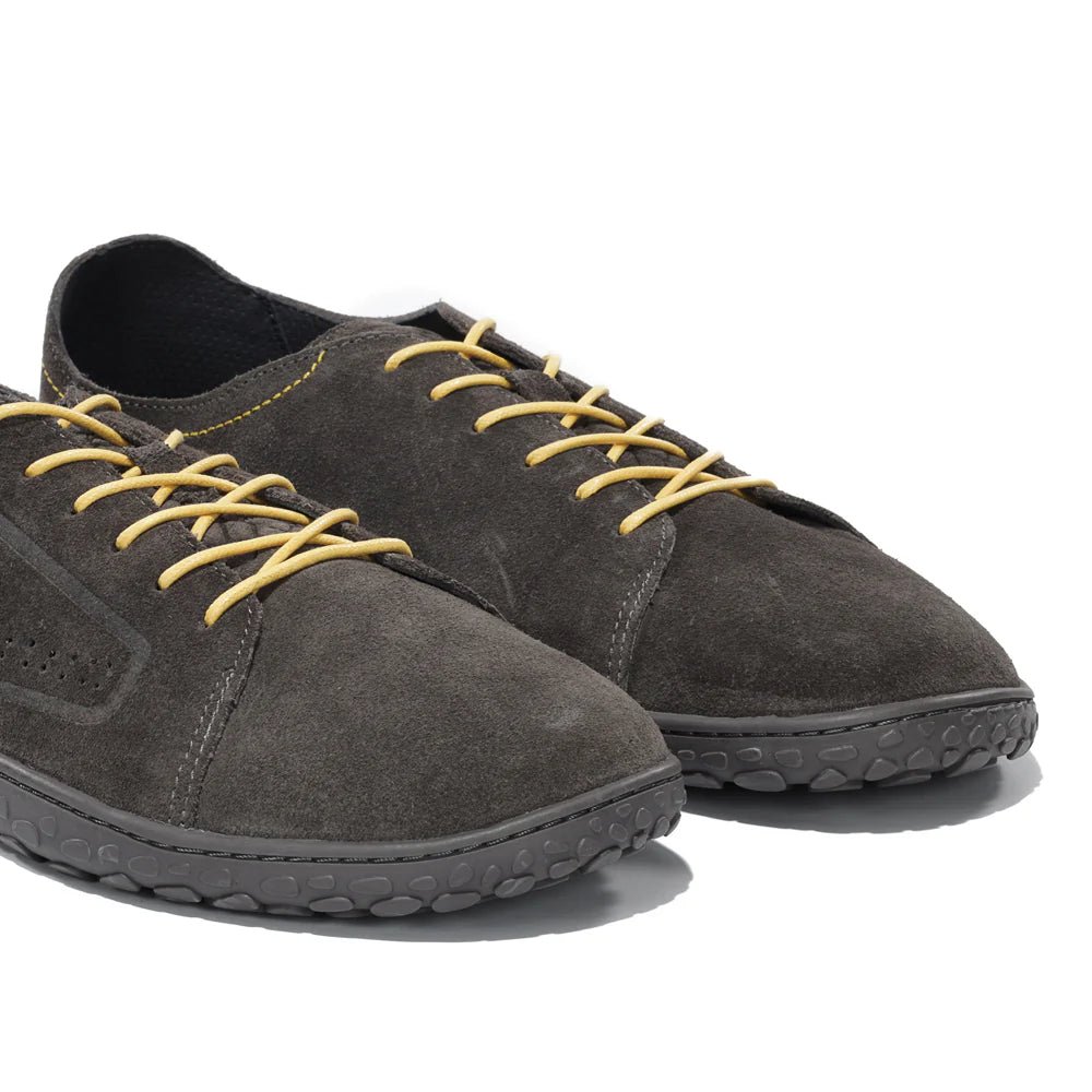 WAALS - Nomad Men Oil Suede Leather Grey/Yellow - Zapato barefoot artesano de piel de serraje - Cacles Barefoot