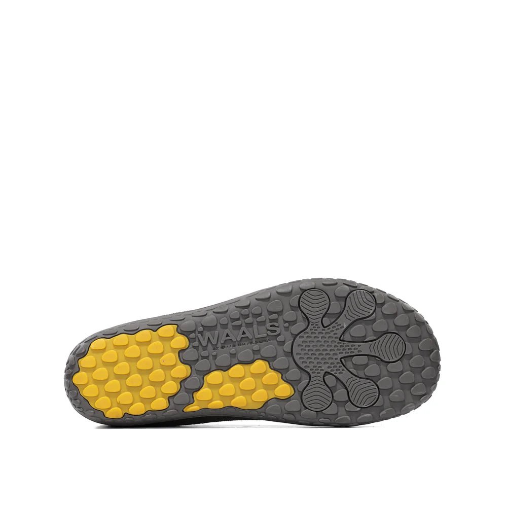 WAALS - Nomad Men Oil Suede Leather Grey/Yellow - Zapato barefoot artesano de piel de serraje - Cacles Barefoot