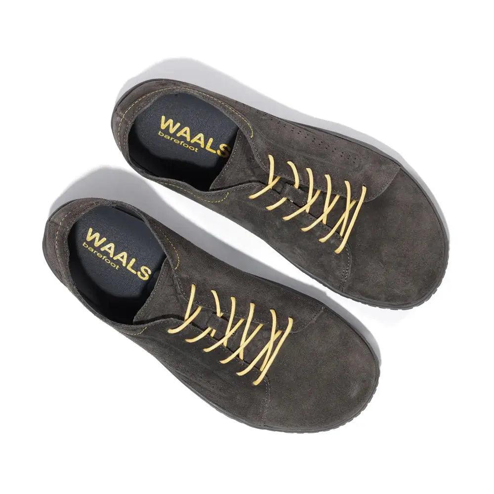 WAALS - Nomad Homme Daim Cuir Gris/Jaune - Chaussure barefoot artisanale en cuir de chèvre