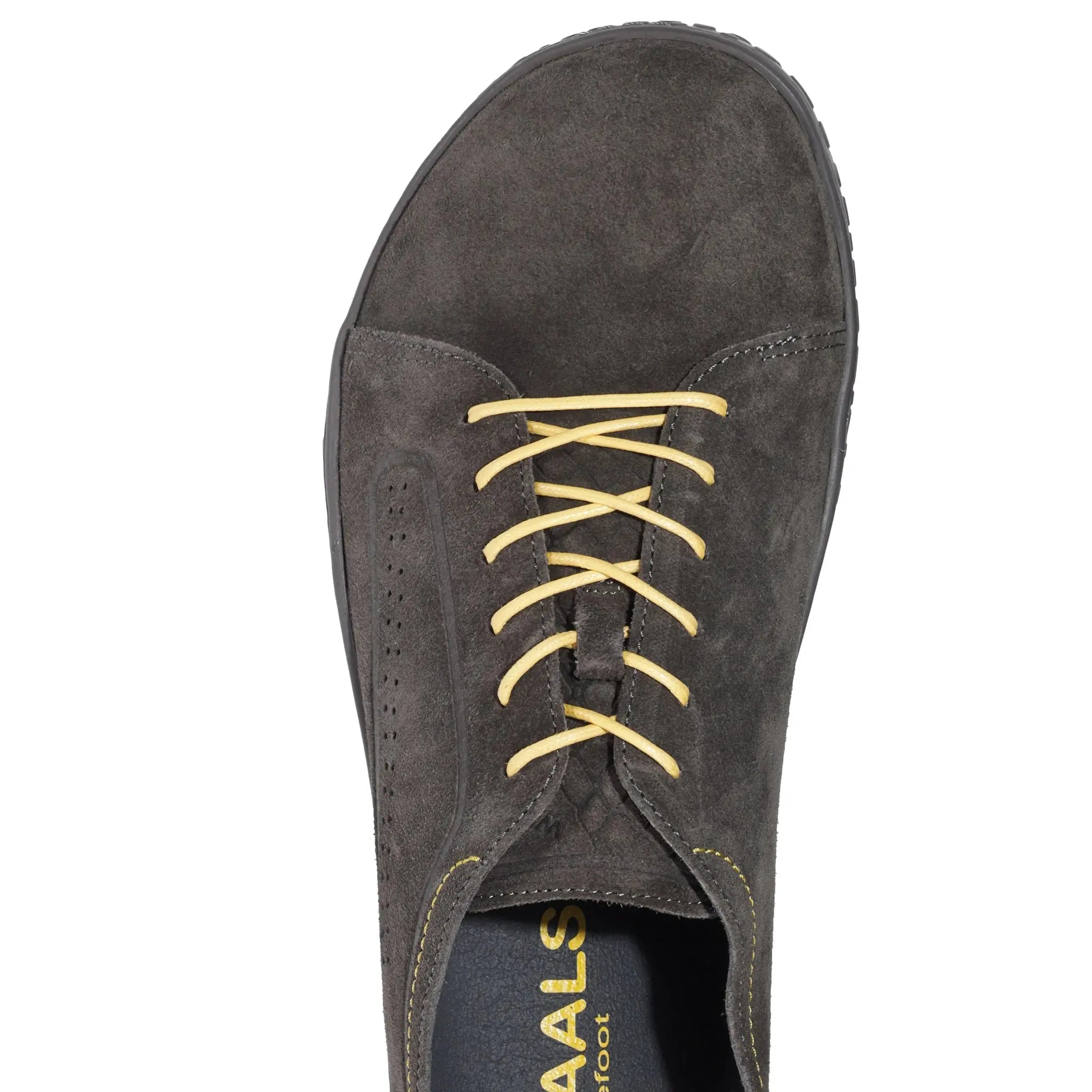 WAALS - Nomad Homme Daim Cuir Gris/Jaune - Chaussure barefoot artisanale en cuir de chèvre