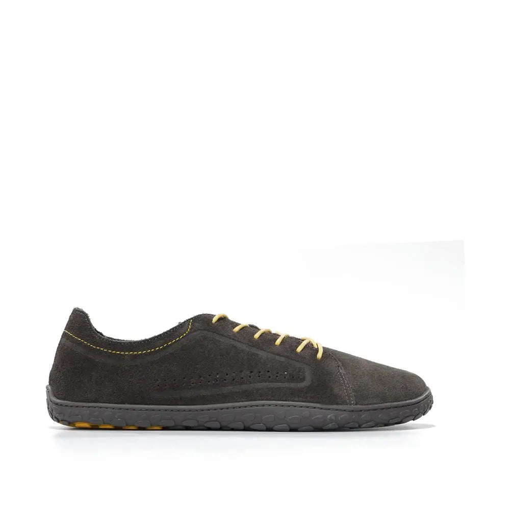 WAALS - Nomad Homme Daim Cuir Gris/Jaune - Chaussure barefoot artisanale en cuir de chèvre