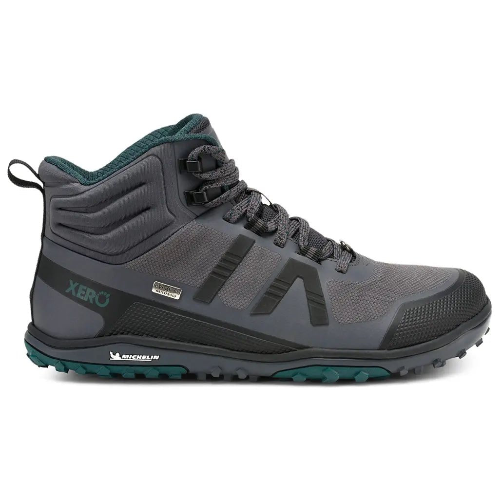 Xero Shoes - Scrambler Mid II WP - Women asphalt-sea-moss - Bota de Trekking Barefoot Impermeable y Ultraligera grises para mujer